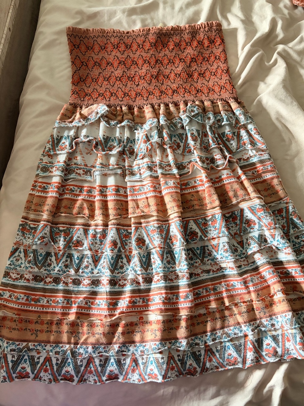 Hello Miss Boho strapless dress Tassel Tie | Southwestern Floral Print size L